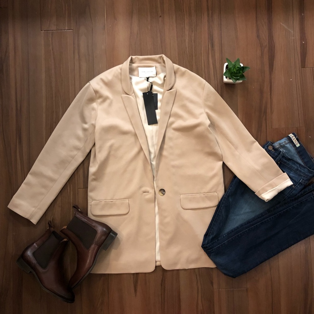 NWT Halston Heritage Single-Breast Camel Blazer XS